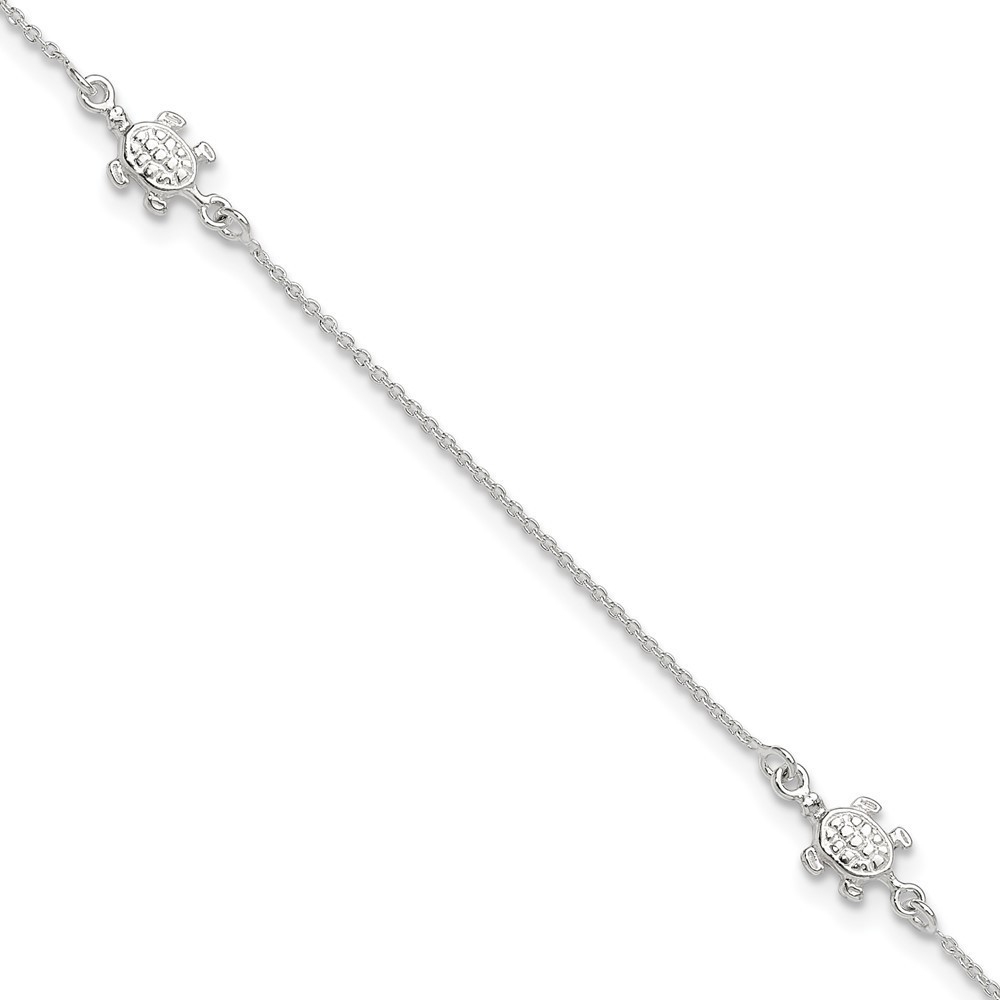 925 Sterling Silver Turtle 9 inch Plus 1 inch Ext. Anklet